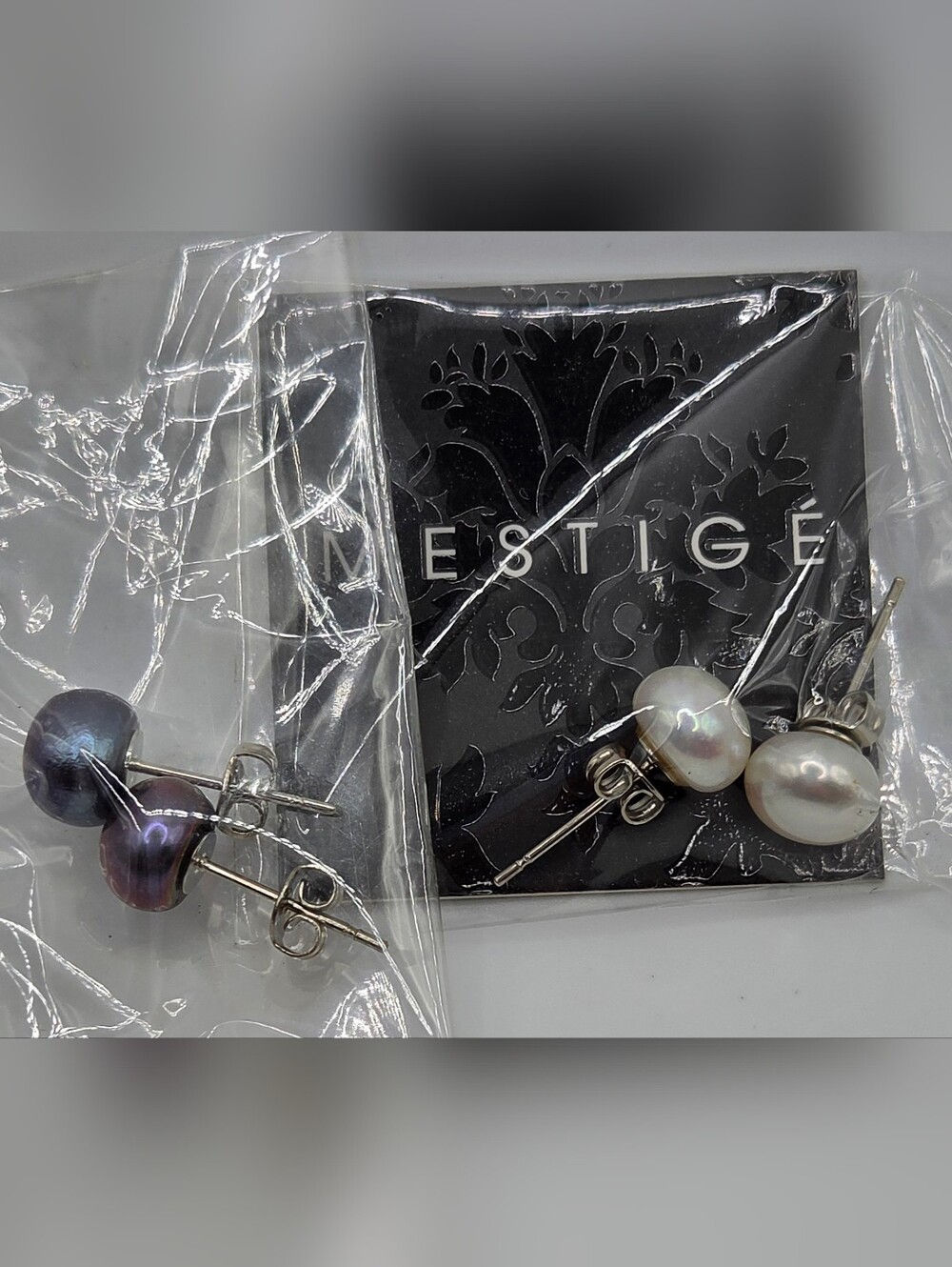Set Of 2 Mestige Pearl Earrings Studs White & Dark